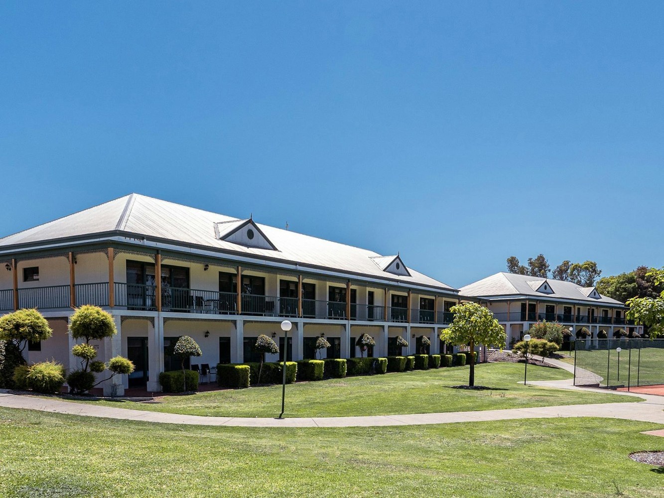 Landscaped holiday accommodation buildings